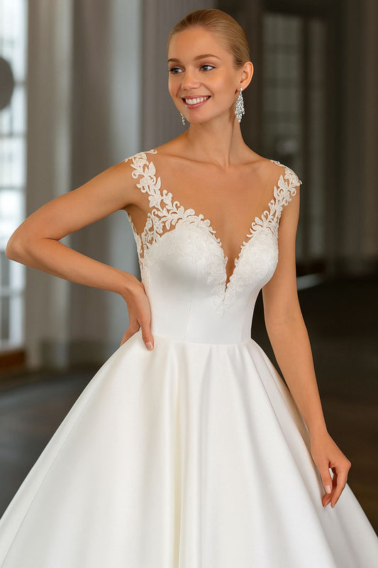 Vestido de novia Azaleia estilo princesa ,encaje y Raso