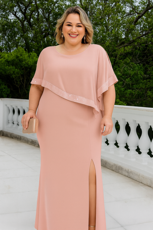 VESTIDO DE FIESTA  MURIEL CON CAPA Y APLICACIONES