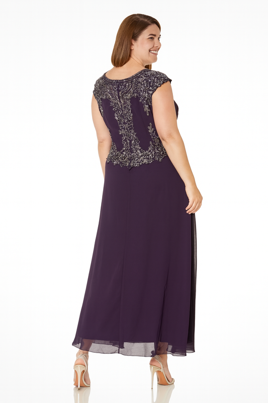 VESTIDO DE FIESTA  MARILU EN COLOR MORADO CON PIEDRERIA