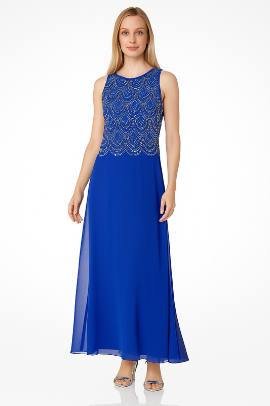 VESTIDO DE FIESTA CONSTANZA CON PEDRERIA EN AZUL ROYAL