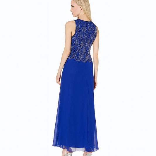 VESTIDO DE FIESTA CONSTANZA CON PEDRERIA EN AZUL ROYAL
