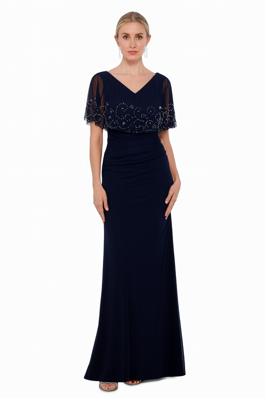 VESTIDO DE FIESTA CRISTAL CAPA CON APLICACIONES