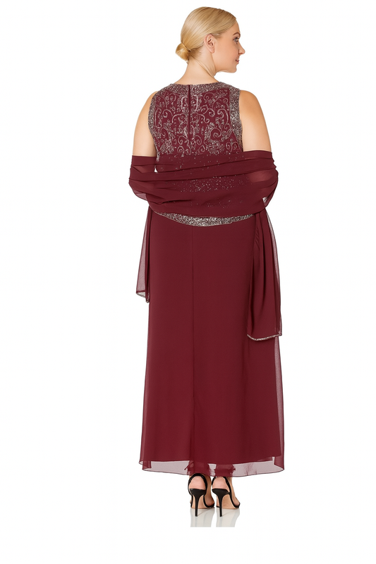 VESTIDO DE FIESTA MARISOL BURDEO Y BELLAS APLICACIONES