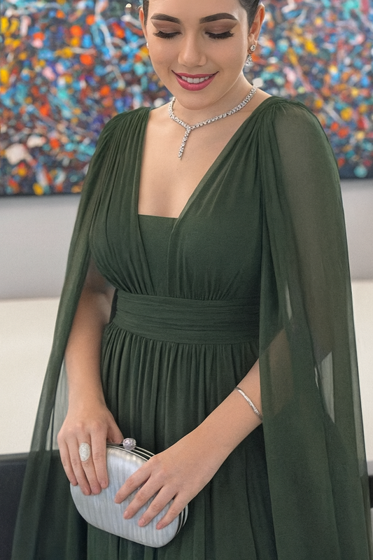 Vestido de fiesta Elisa  con manga ala y trenzado en la cintura