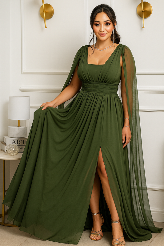 Vestido de fiesta Elisa  con manga ala y trenzado en la cintura