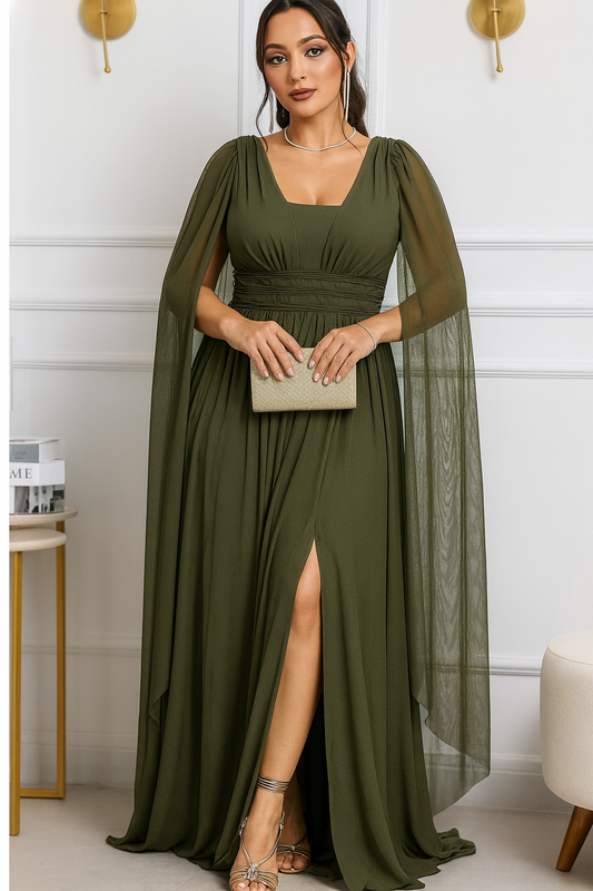 Vestido de fiesta Elisa  con manga ala y trenzado en la cintura