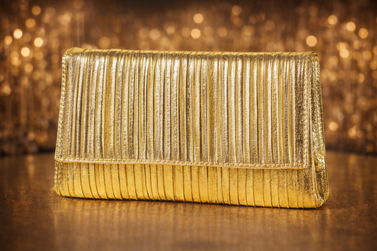 Clutch de fiesta glitter plateado con cadena para colgar