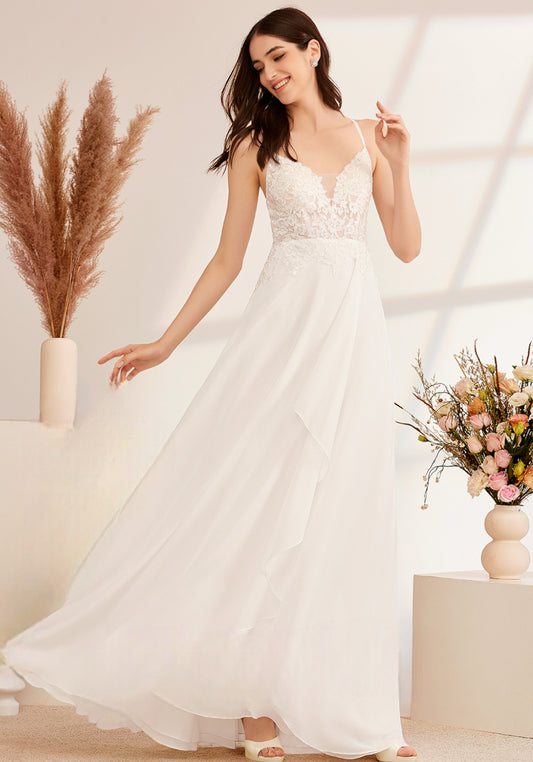 Vestido de novia Lily ,muy liviano y vaporoso ,volante delantero