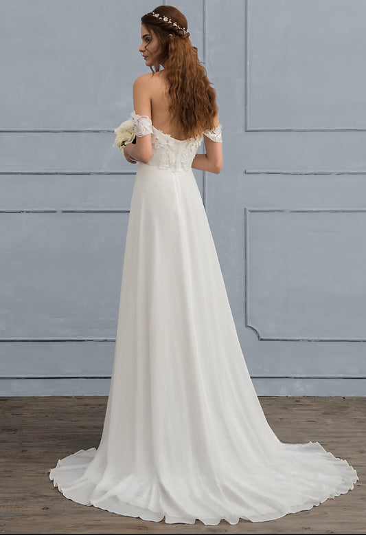 VESTIDO DE NOVIA SUSY MANGA CAÍDA Y APLICACIONES