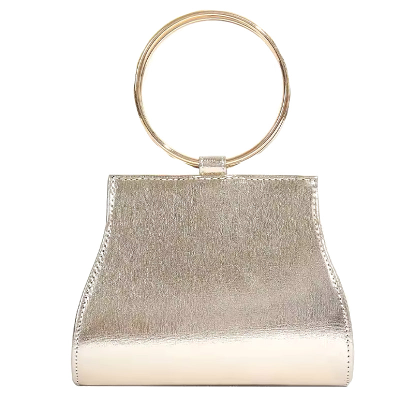 Bolso de fiesta con manilla y cadena para colgar en tono dorado