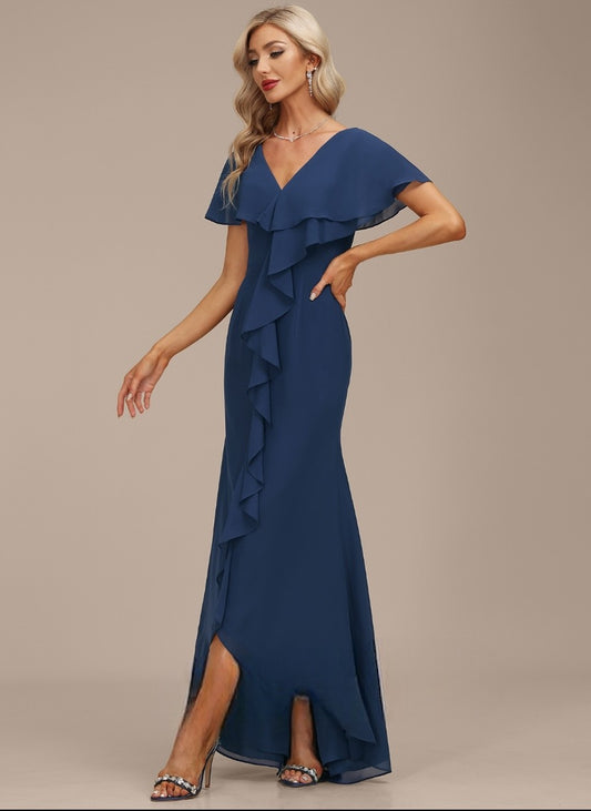 VESTIDO DE FIESTA MERRY DE GASA Y CON VOLANTES DELANTEROS