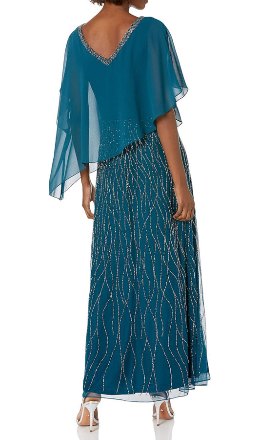 VESTIDO DE FIESTA BETH CON CAPA DE GASA Y FALDA BORDADA EN PEDRERIA