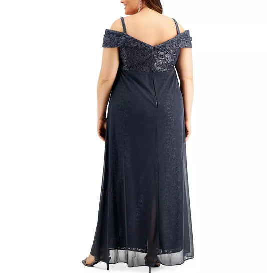 VESTIDO DE FIESTA ELY EN COLOR ACERO DE GASA Y LENTEJUELAS GTALLA 46