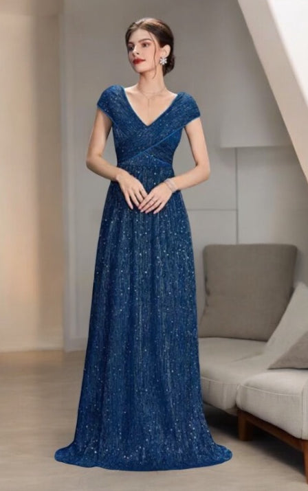 VESTIDO DE FIESTA CONY EN COLOR PETROLEO TALLA 38 Y BORDADO EN LENTEJUELAS