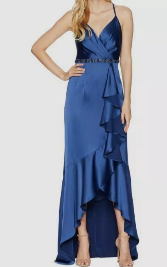 VESTIDO DE FIESTA AMANDA EN COLOR AZUL TALLA 42 EN RASO
