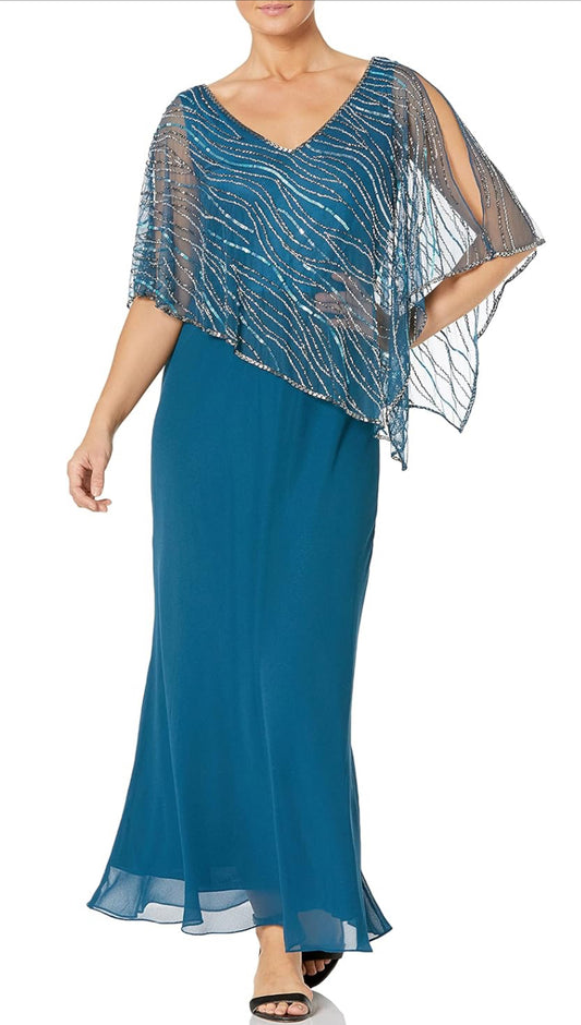 VESTIDO DE FIESTA  ALMA CON CAPA Y PEDRERIA