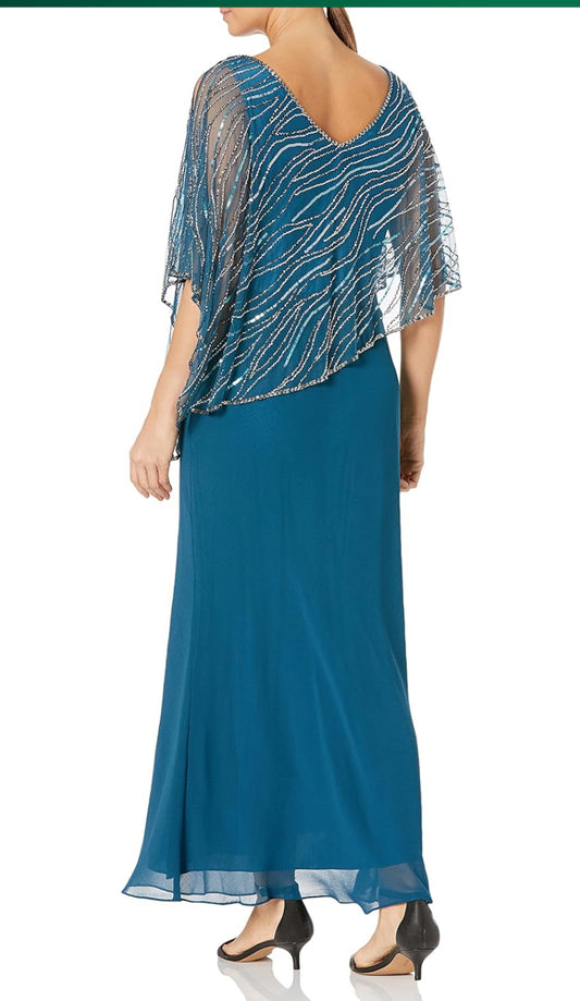 VESTIDO DE FIESTA  ALMA CON CAPA Y PEDRERIA