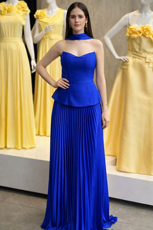 Vestido de fiesta Ariel strapless y con falda plisada
