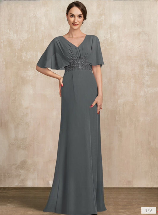 VESTIDO DE FIESTA MURIELL EN COLOR GRIS CON CORTE IMPERIO Y TALLA 36