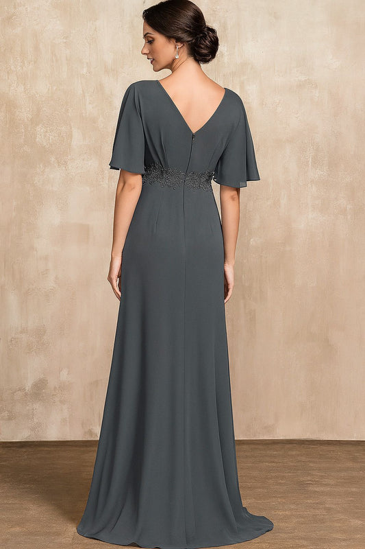 VESTIDO DE FIESTA MURIELL EN COLOR GRIS CON CORTE IMPERIO Y TALLA 36