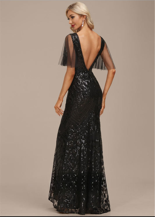 VESTIDO DE FIESTA MARION EN COLOR NEGRO CON LENTEJUELAS Y TALLA 40