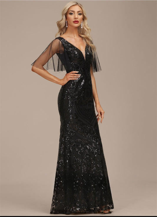 VESTIDO DE FIESTA MARION EN COLOR NEGRO CON LENTEJUELAS Y TALLA 40