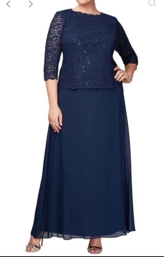 VESTIDO DE FIESTA ALEXANDRA MANGAS LARGAS Y SUTILES BRILLOS EN TALLA 50