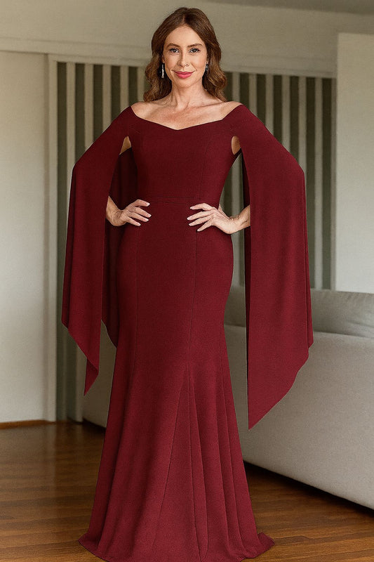 VESTIDO DE FIESTA MARLEN EN CON MANGAS ALA Y HOMBROS DESCUBIERTOS