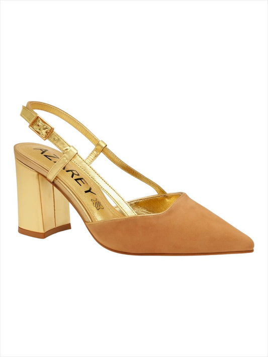 ZAPATO SLINGBACK NUDE CON DETALLES DORADO