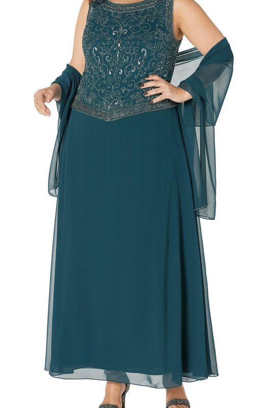 Vestido de fiesta Brigitte con brillo superior y falda en gasa y echarpe