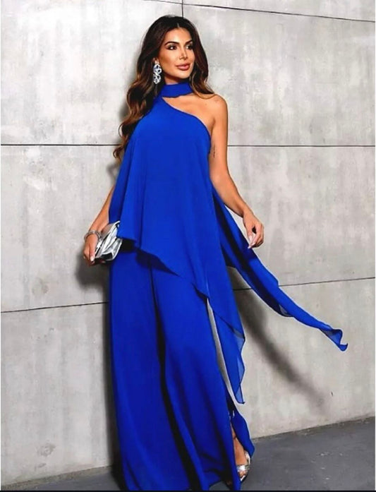 Enterito de fiesta Brigitte ,asimétrico y abertura en pantalon