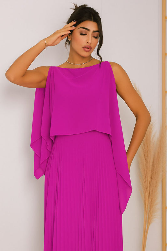 Vestido de fiesta modelo Iris con falda plisada y capita desmontable