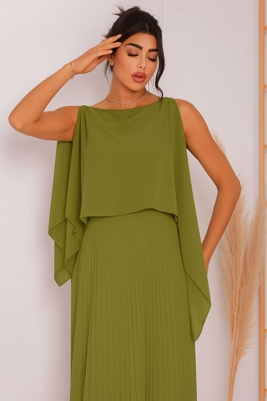 Vestido de fiesta modelo Iris con falda plisada y capita desmontable