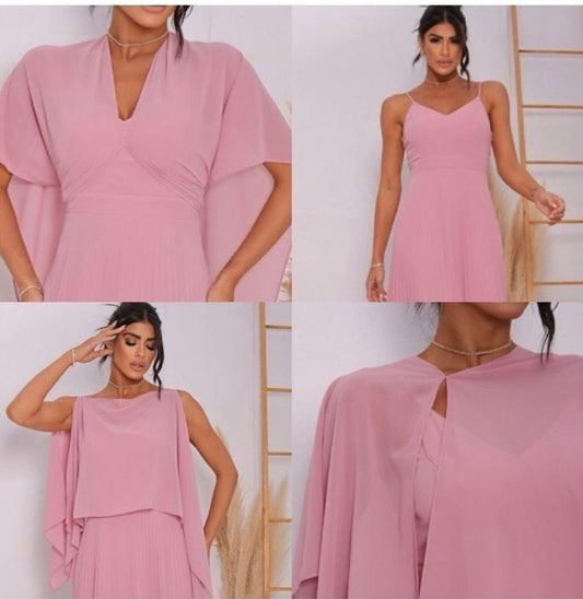 Vestido de fiesta modelo Iris con falda plisada y capita desmontable