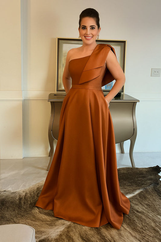 Vestido de fiesta Daisy asimétrico en raso y con lazo en el hombro