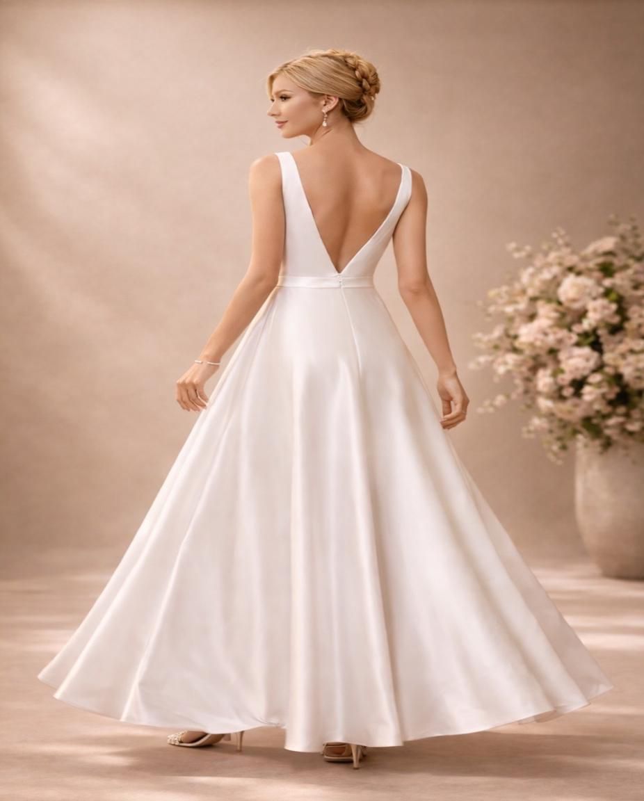 Vestido de novia Azalea ,estilo minimalista y con escote profundo