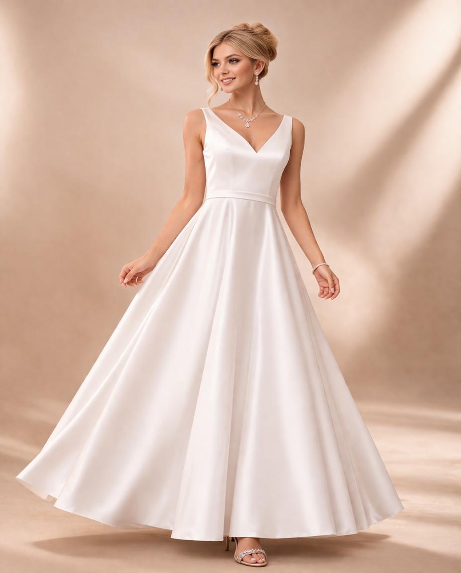 Vestido de novia Azalea ,estilo minimalista y con escote profundo