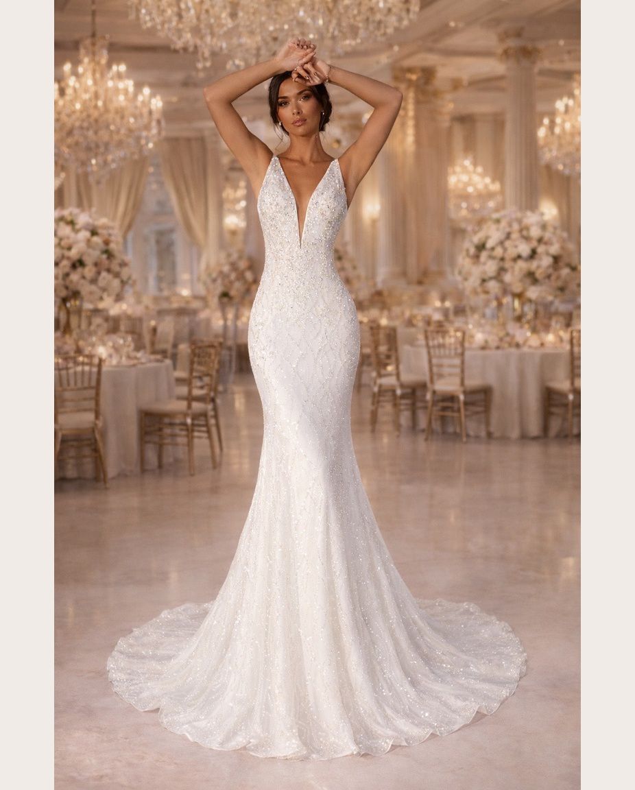 Vestido de novia Hortencia sirena con escote profundo y espalda abierta