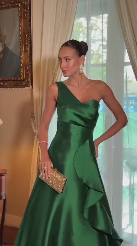 Vestido de fiesta Zira corte asimétrico y volantes