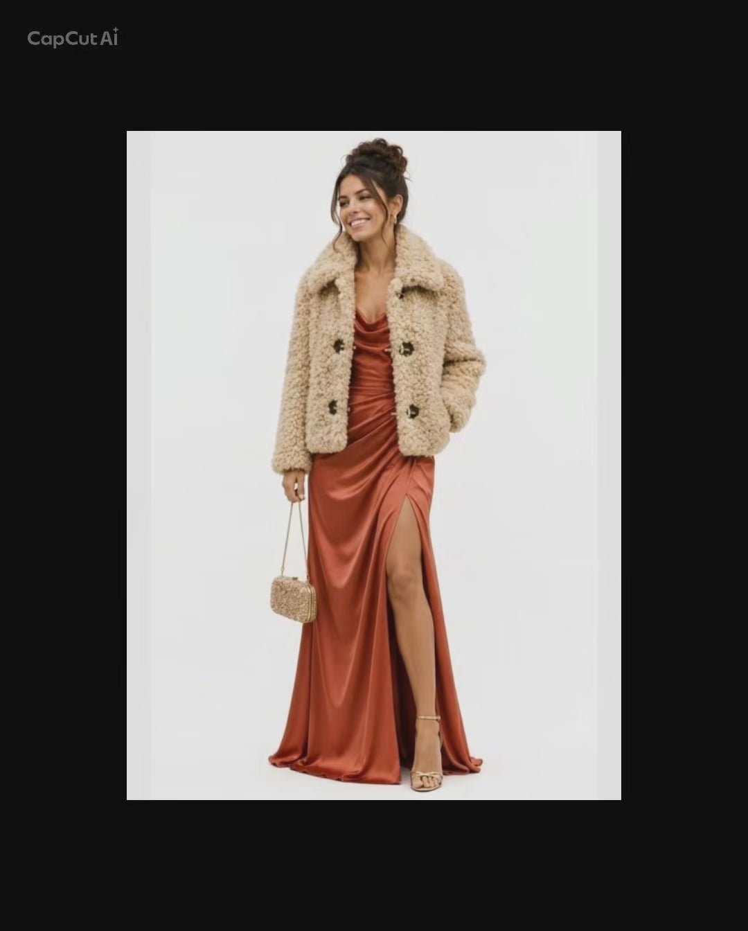 Chaqueta tipo cordero con broches metálicos