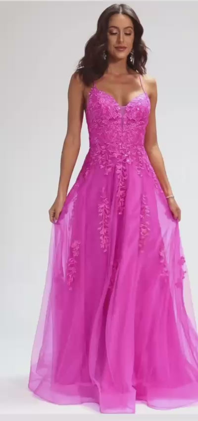 Vestido de fiesta Greta ,espalda descubierta en corte princesa color fucsia